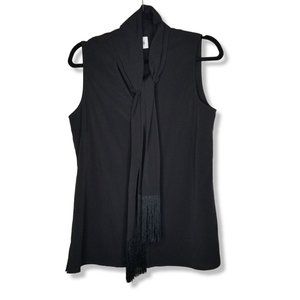 Cabi Black Fringe Scarf Sleeveless Blouse Womens Large